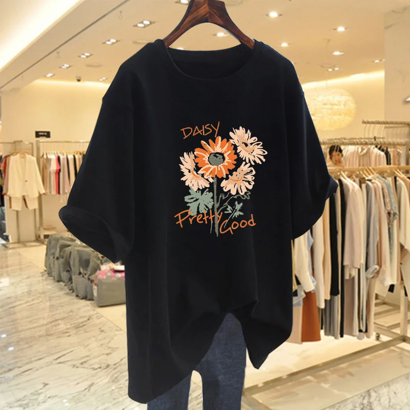 

Women Clothing Cartoon Printed Pullovers, Summer Vintage O-neck Short Sleeve T-shirt, Fashion Loose Casual Cotton Top Tee