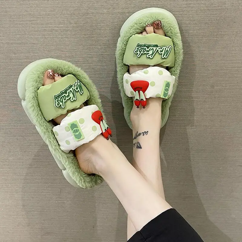 Winter nieuwe pluche katoenen pantoffels voor meisjes Cartoon schattig huis dikke bodem pluche pantoffels comfortabel en zoet om buitenbanken te dragen