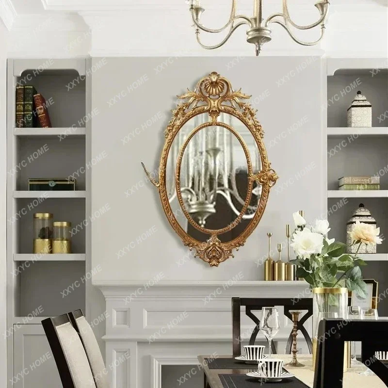 VH carved cosmetic mirror round room decorative mirror and  retro bedroom wall-mounted large mirror