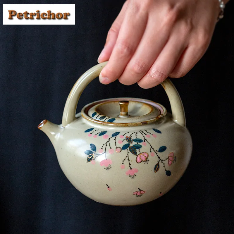 

350ml Hand-painted Plum Blossom Lifting Handle Teapot Traditional Tea Infuser Pot Tea Brewing Kettle With Ball Hole Teaset Craft