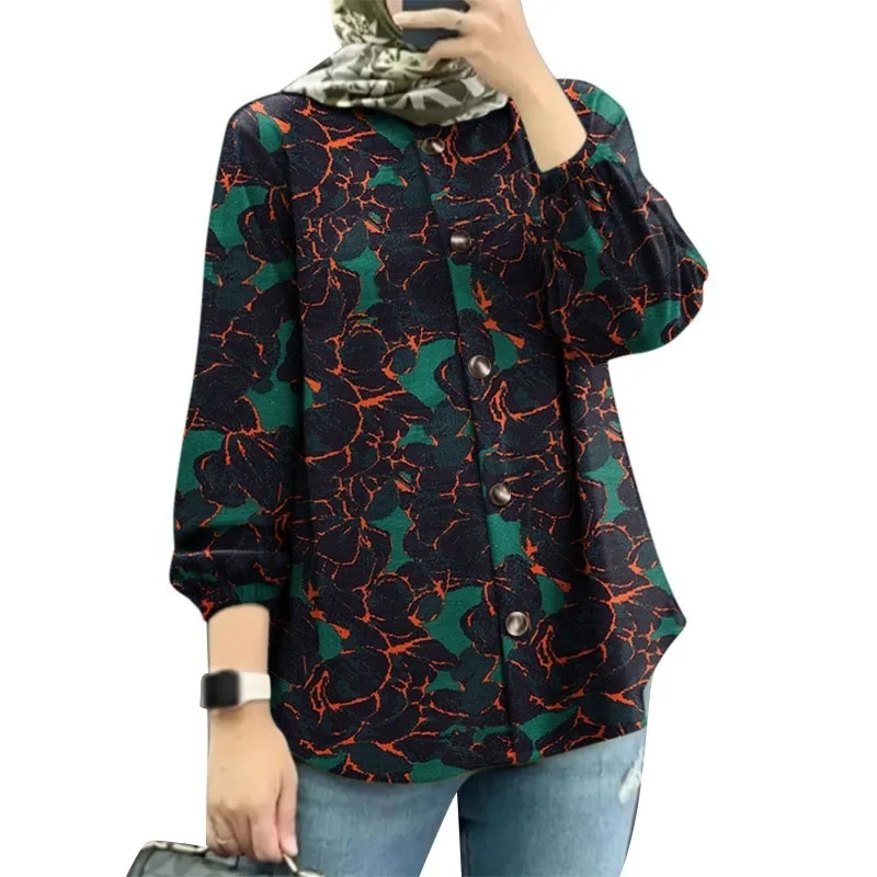 Chemise à fleurs musulmane malais pour femmes, nouvelle collection, à la mode, manches à bulles, lot d'usine, Abaya, Ramadan, dubaï, luxe, Islam, élégant