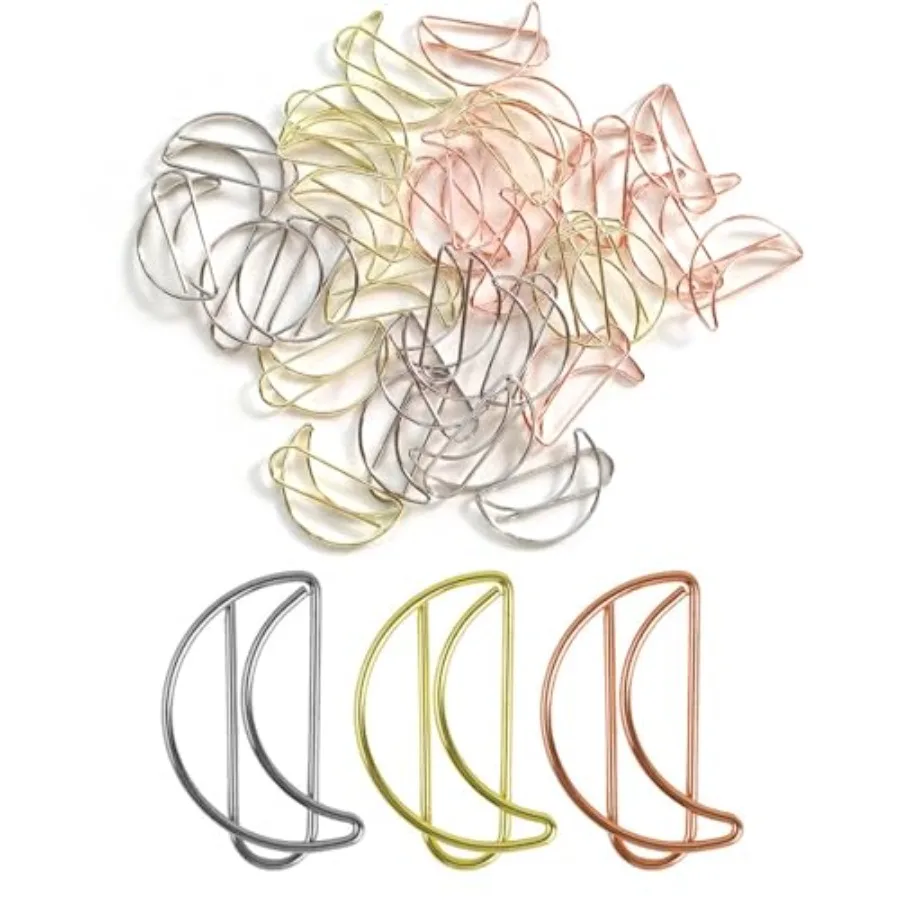 

30 Pcs Cute Funny Decorative Moon Paperclips Metallic Colors Paper Clips Rose Gold Silver Gold Fun Office Supplies School Suppl