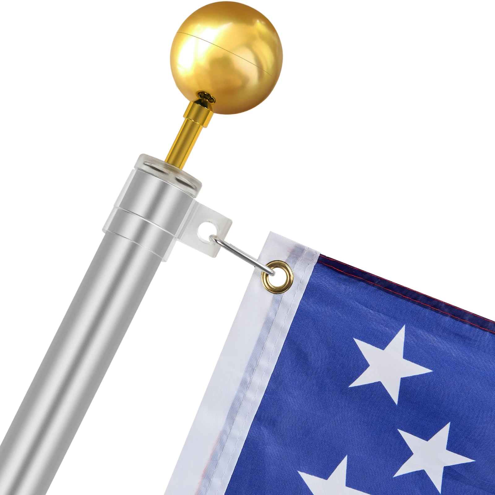20FT Silver Telescoping Flag pole Kit, Heavy Duty Aluminum Alloy in Ground Flag Poles for Outside, 3 Display Modes Flagpole with 3x5 American Flag view 8