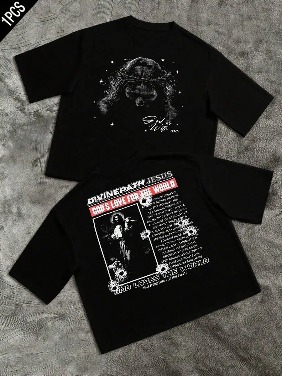 Men's Vintage Jesus Faith Divinepath Double Sided T Shirt Religious Streetwear Men Clothes Spiritual