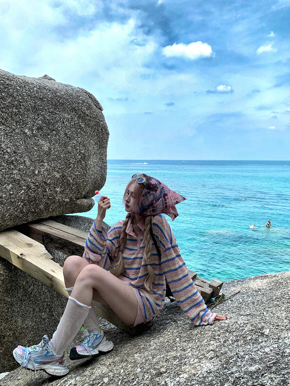 

Трикотажный топ Thas9i Berry Pink Bouclé, повседневный, универсальный, свободного кроя, весенний, в полоску, в американском стиле, с длинными рукавами