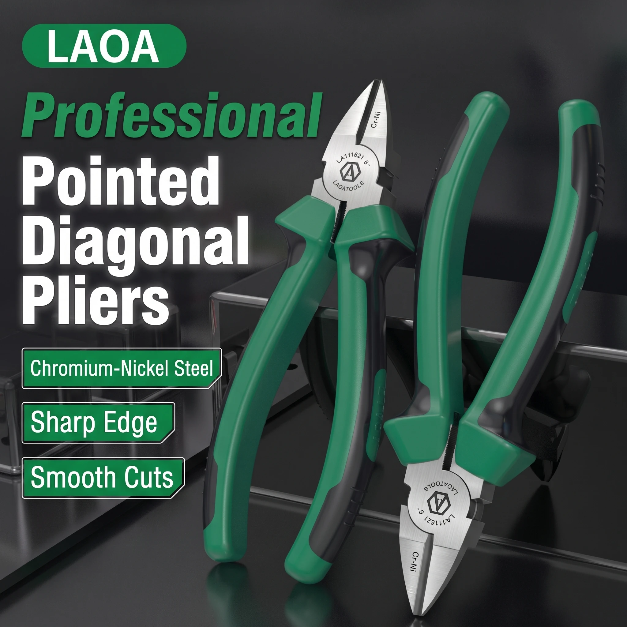 Professional Chrome-Nickel Steel Pointed Tip Diagonal Cutting Pliers, Electrician Side Cutters for Steel, Iron, Copper and Alumi