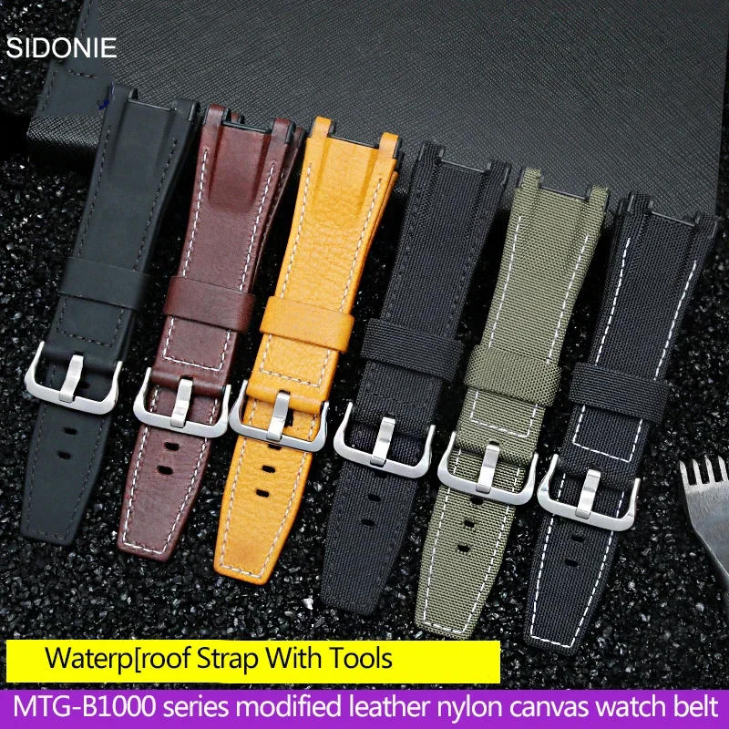 

For Casio Watch Strap GST-S130 / S110 / S120 / W130 / B100 / W300 Genuine Leather Nylon Men's Watch Band 26-14mm
