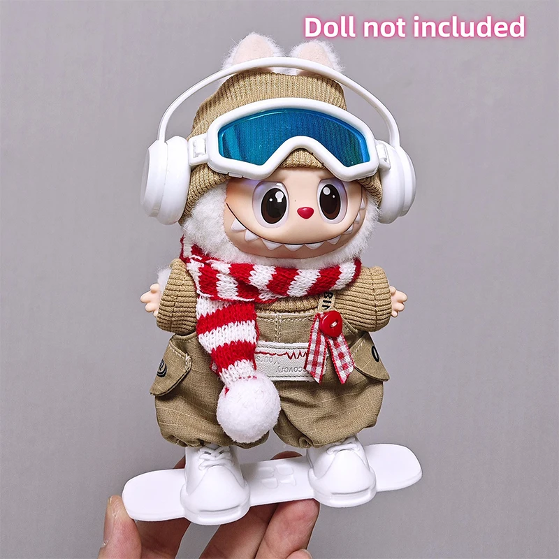 17 سنتيمتر لطيف أفخم دمية الملابس الشتاء نظارات التزلج مجموعة الزي اكسسوارات ل Labubu V3 V1 V2 هدية الكريسماس