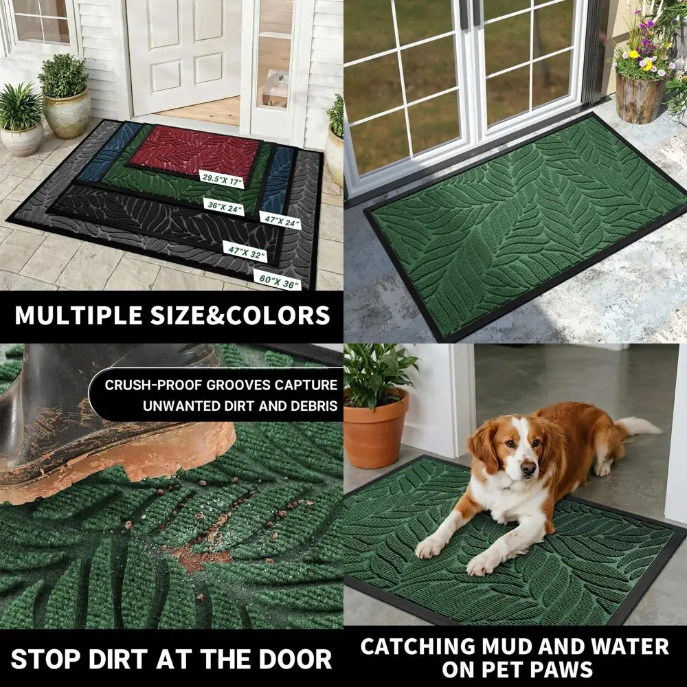 

All-Season 47x32 Waterproof Door Mat - Non-Slip Outdoor Entrance Mat for Garage, Patio, and Entryway in Green