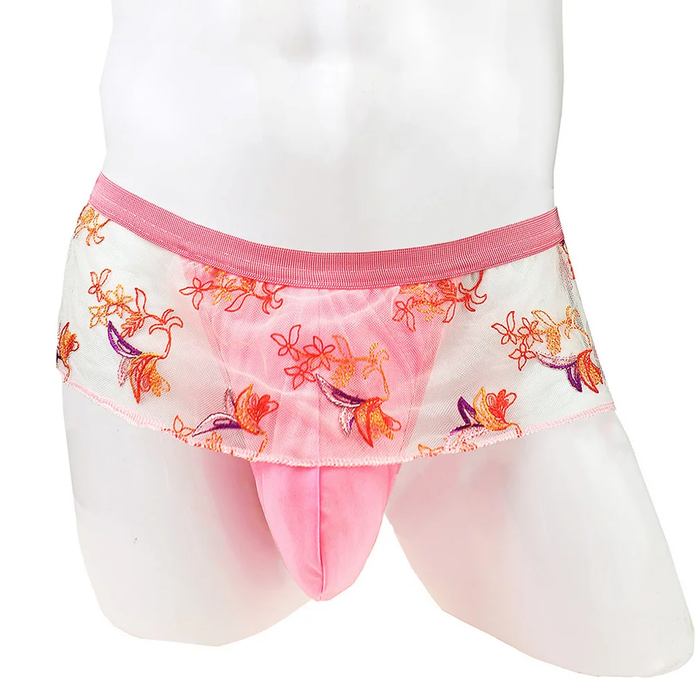 

Sexy Men Lace Print Skirt Lingerie Sissy Bikini Pouch G-String Low Waist Panties Gay Underwear Crossdress Nightgown Nightwear