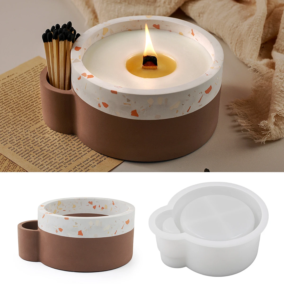 Large Round Candle Jar Silicone Mold Big Flowerpot Vase Storage Box Mould DIY Cement Concrete Resin Molds Minimalist Home Decor