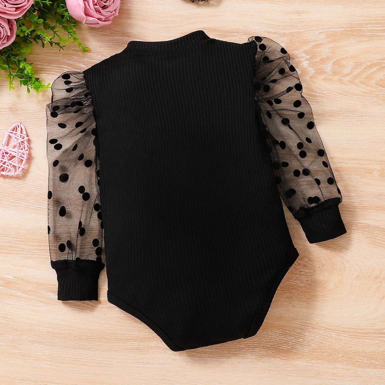 Baby Girls Bodysuit Black Ribbed Puff Spring Toddler Clothing Sleeve Newborn Long Sleeve Fall One Piece