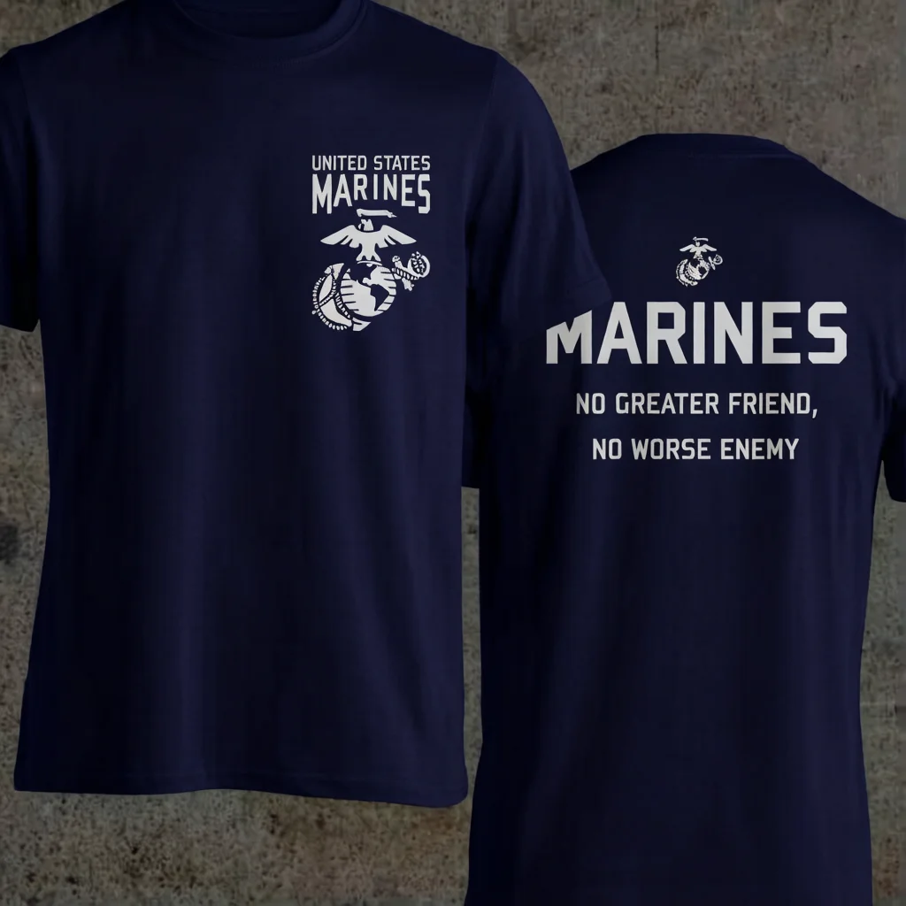 2026 New Family Matching Unisex Oversized Streetwear T Shirt Marines No Greater Friend No Worse Enemy Quote Graphic Short Tee