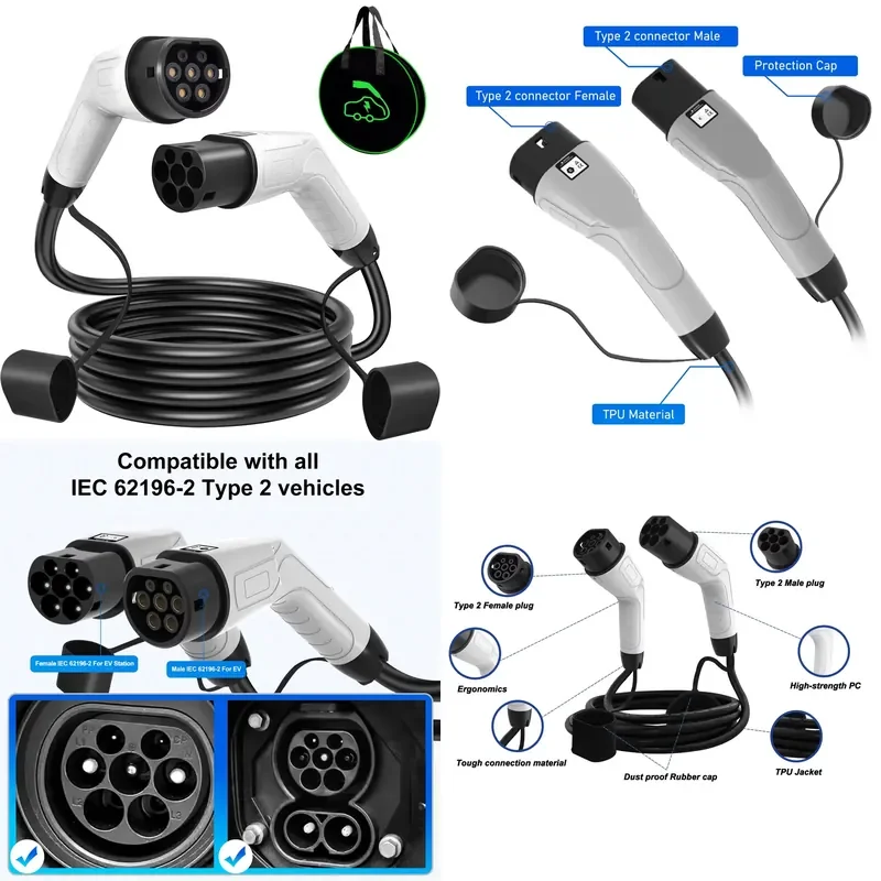 AP01 Type 2 to Type 2 EV Charging Cable for Electric Vehicle and Plug-in Hybrid with Carry Bag 32A 7KW 1 Phase 5M