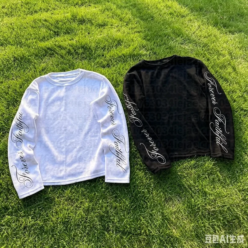Aesthetic 2000s Y2k Style Top Oversize Print Cute Graphic Summer Harajuku Streetwear Long Sleeve Emo Kid Women Fashion T-Shirt