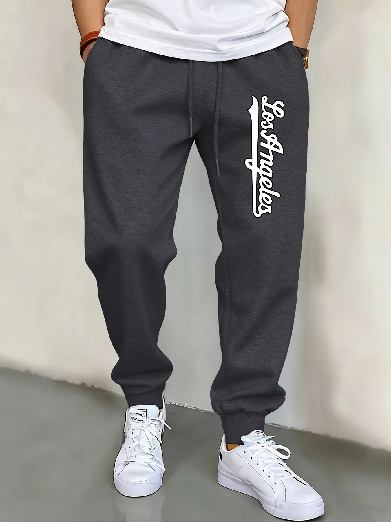 

California Art Letter Print Pant For Mans Street Fashion Men'S Sweatpants Warm Drawstring Joggers Unisex Street Basics Pants