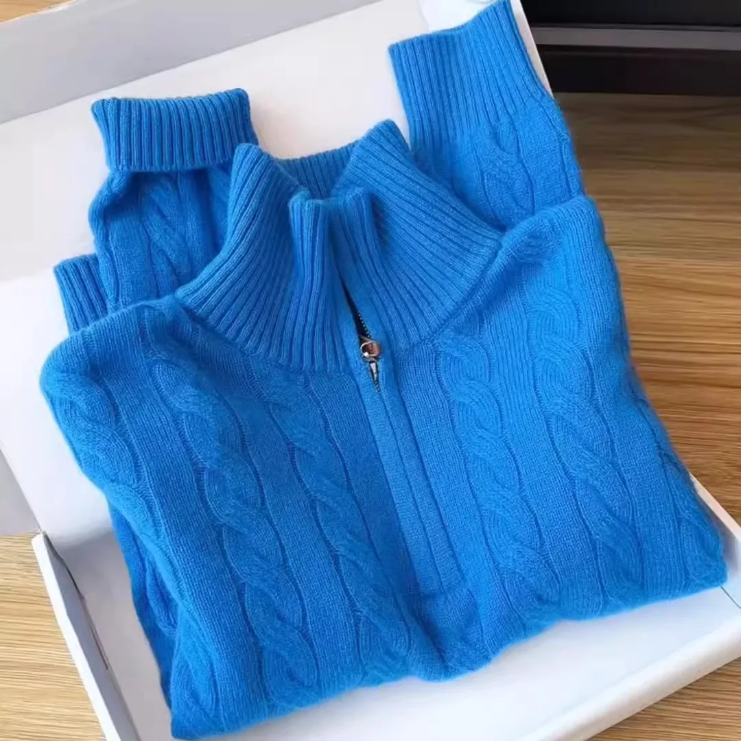 

Высококачественный синий свитер на молнии для женщин, осень-зима, новый корейский свободный повседневный пуловер, женский свитер на молнии