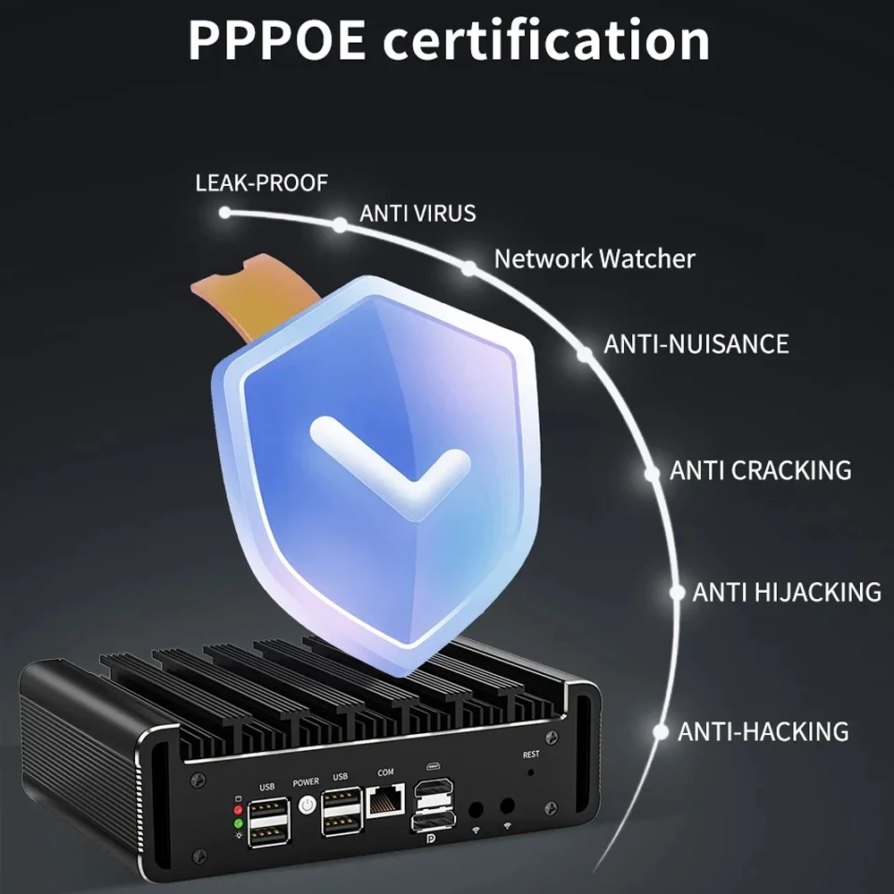 

Мини-ПК Topton 6x2.5G с брандмауэром 12-го поколения Intel N100 i226-V Промышленный безвентиляторный компьютер DDR5 NVMe RJ45 COM pfSense OPNsense Server