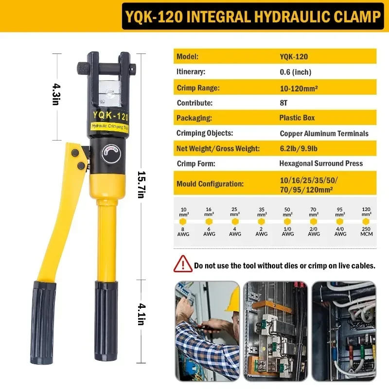 8 Ton Hydraulic Cable Lug Crimper Pliers Hand Operated Hydraulic Crimping Tool Kit Wire Terminal Lug Battery Crimping Crimper