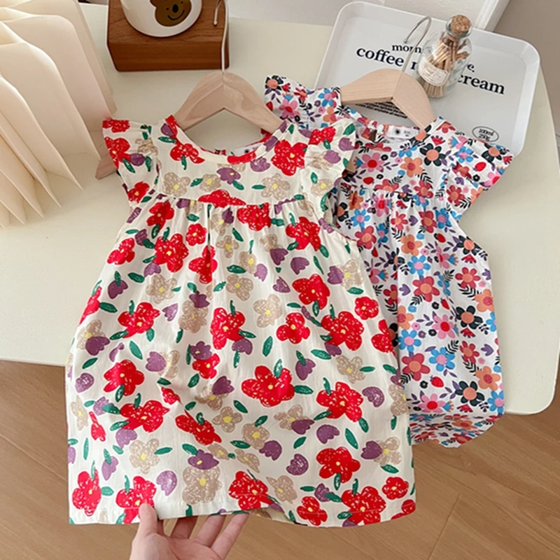 

Flower Dress For Girls Baby Summer Short Sleeve Clothes Vest Kids Princess Party Dresses Casual Top Toddler Beach Dress 2-8Years