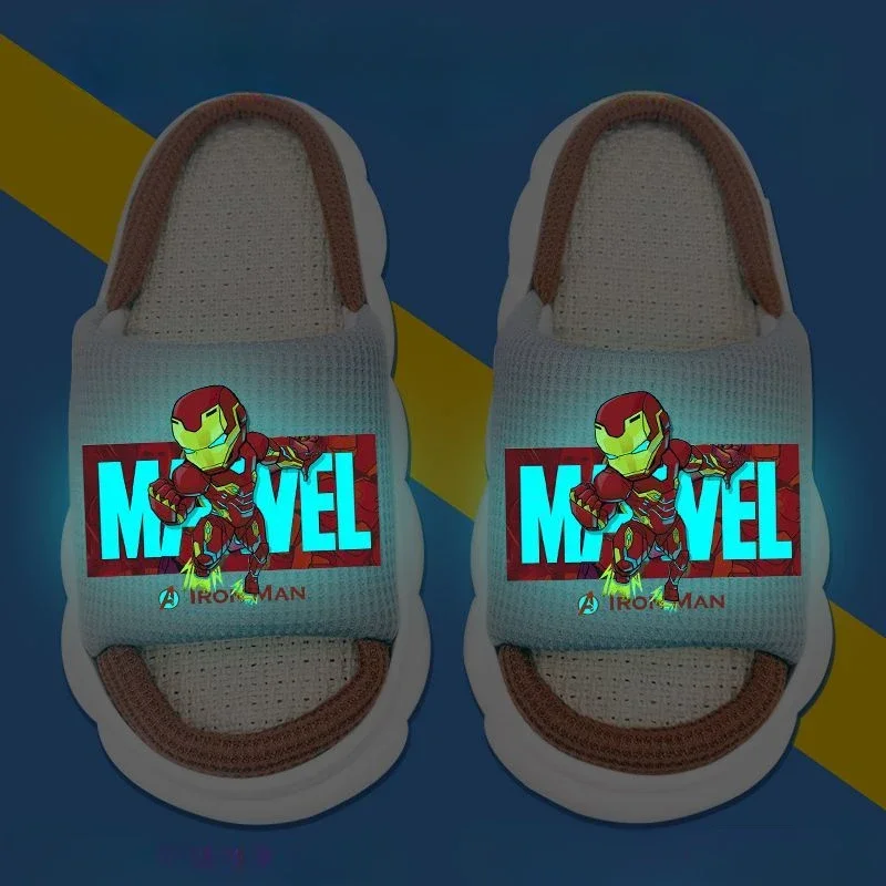 Marvel Spiderman Iron Man Hulk Thor Cartoon Luminous Children\'s Slippers Creative Personalized Anti-Slip Linen Slippers Gift