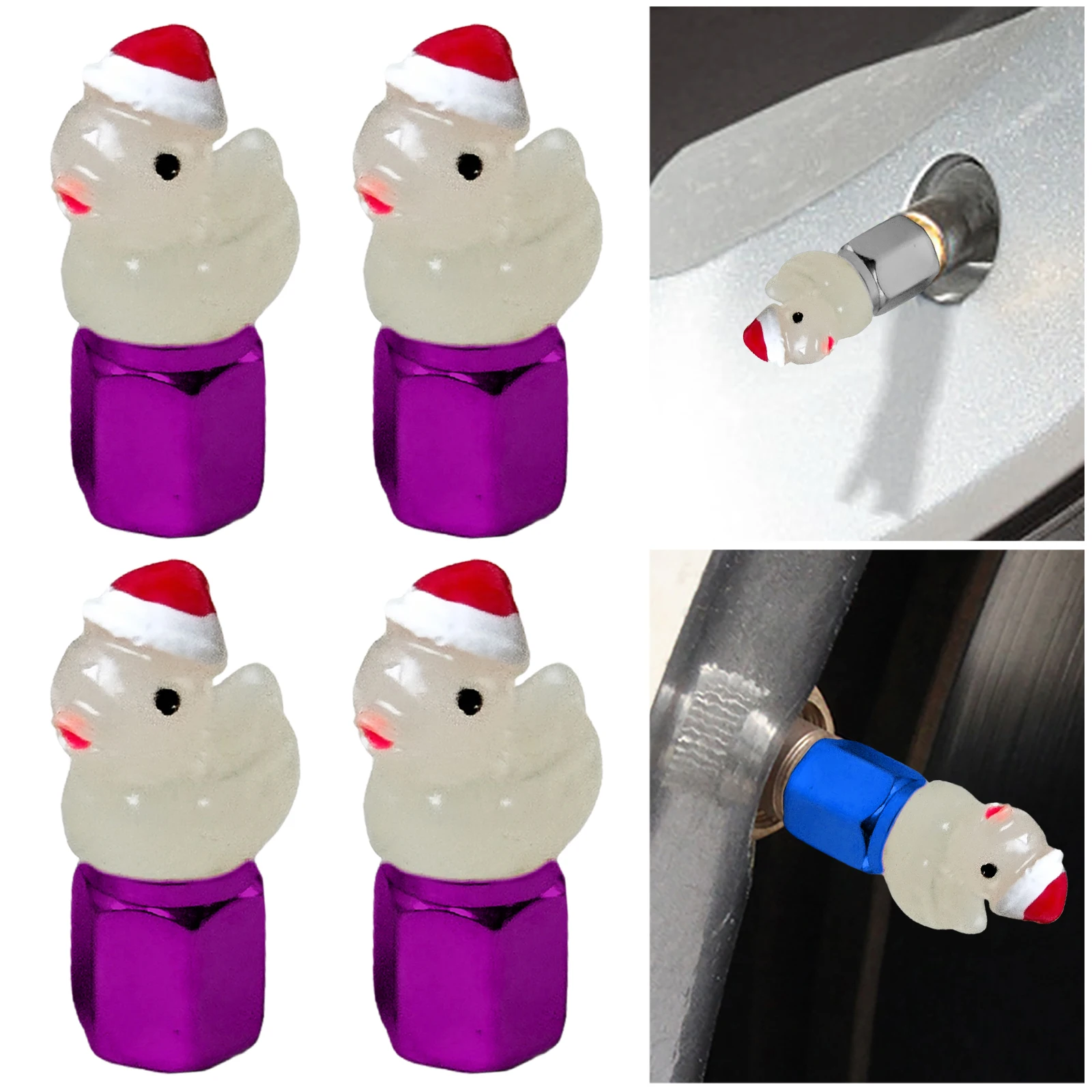 4 Pack Christmas Duck Glow in The Dark Tire Valve Caps Auto Tire Valve Stem Caps Valve Covers for Cars Motorcycles and Bicycles view 3