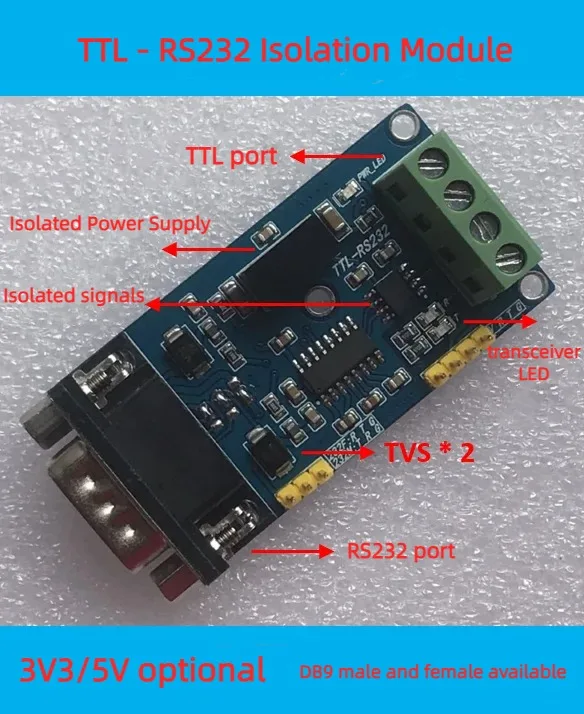 

TTL to RS232 Isolation Module RS232 to Serial Isolation Module 3.3V and 5V