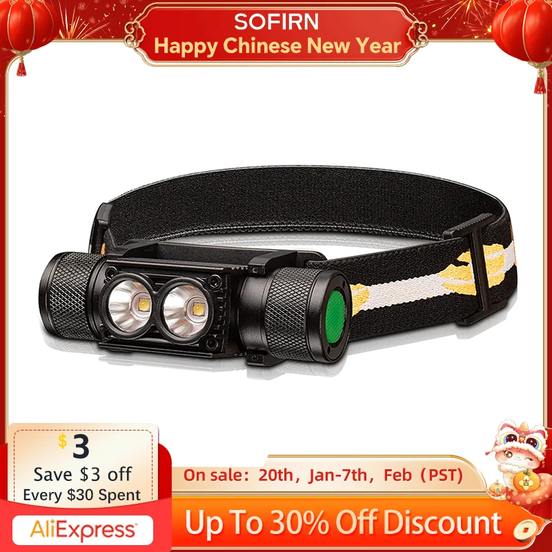 Sofirn Headlamp H25L 18650 Rechargeable 1200LM USB C Dual LH351D 90CRI 5000K Head Flashlight Camping Fishing Torch