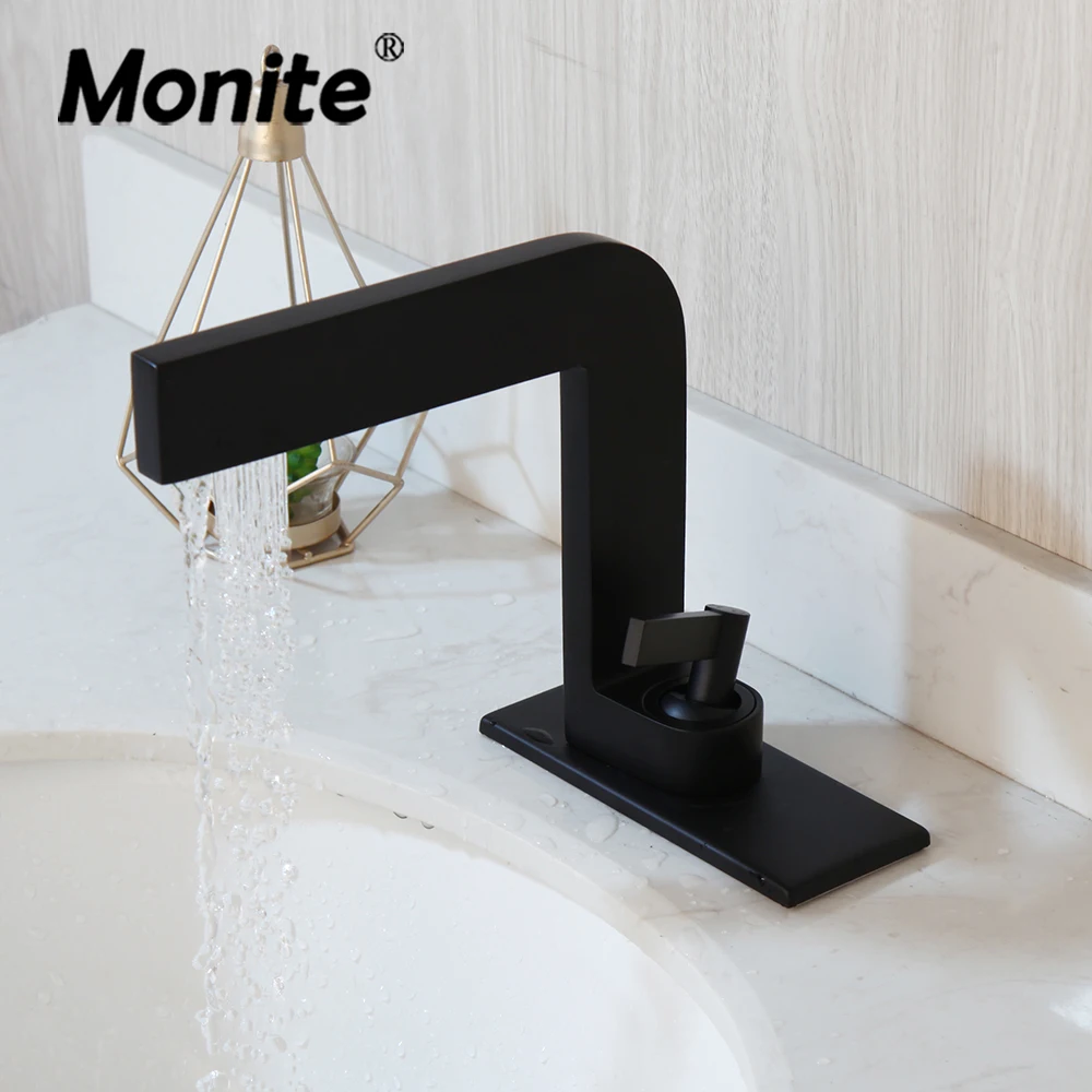 

Monite Matte Black Wash Basin Mixer Faucet Deck Mount Vanity Sink Mixer Tap Faucet Stream Spray Hot & Cold Water Bathroom Faucet