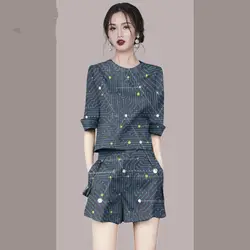 Fashion T Shirts Suits Women High-end Temperament Round Neck Design Color Shirt and Shorts Two Piece Set 2024 Summer Trendy Sets