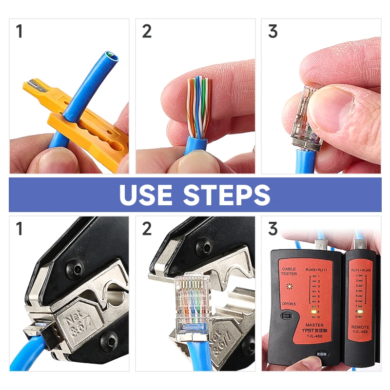 أداة العقص RJ45 لكابلات إيثرنت Cat5/Cat6/Cat7 YHF-N567 كماشة تصعيد لكابل الشبكة الدقيق الذي جهدًا #6