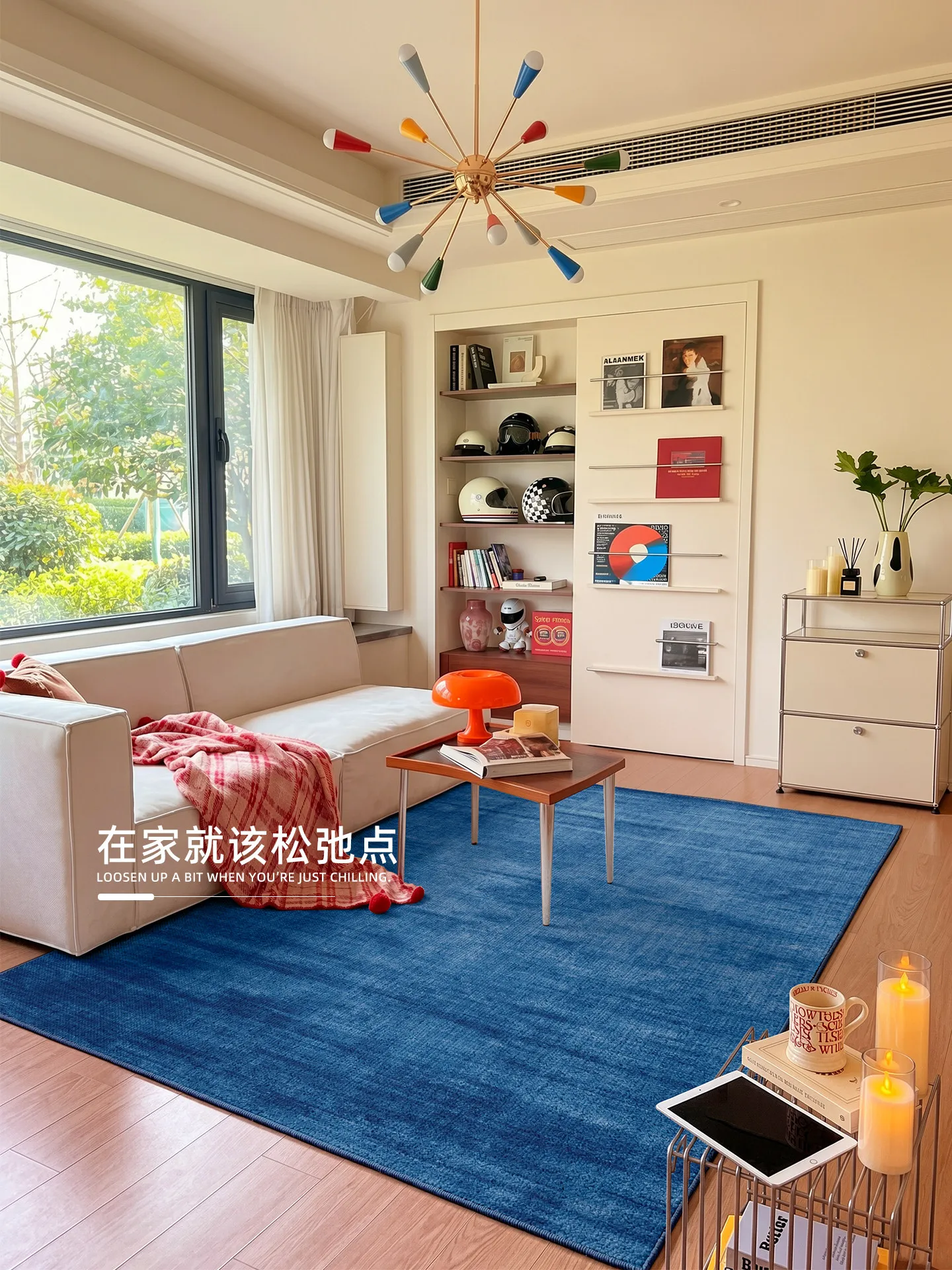 Blue carpet living room no care floor mat light luxury high-end retro bedroom bedside blanket