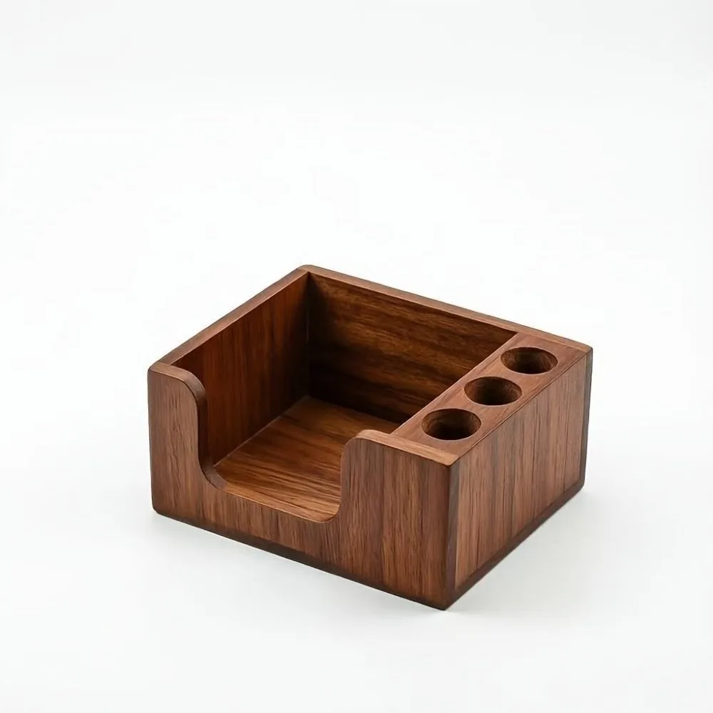 Solid Wood Wooden Desk Organizer Smooth Surface 3 Pen Holders Note Card Storage Box Eco-Friendly Finish
