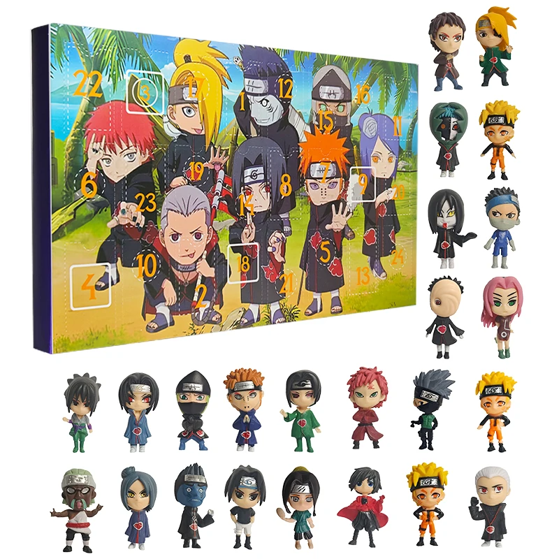 Calendario de Adviento de 24 Uds., caja de Navidad, figura de Anime Naruto, coche de muñeca de acción Itachi, juguete de Halloween, relleno, Mini regalo para niños y niñas 2026