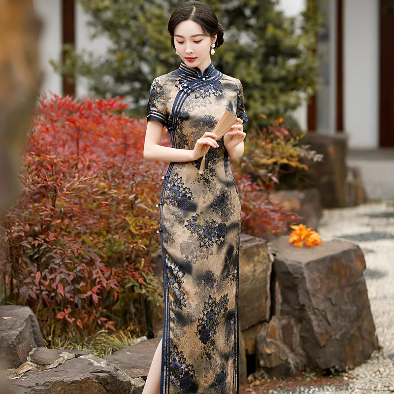 High-End High Quality Real Silk Cheongsam Qipao 2024 New Daily Improved Old Shanghai Chinese Style Dress Long