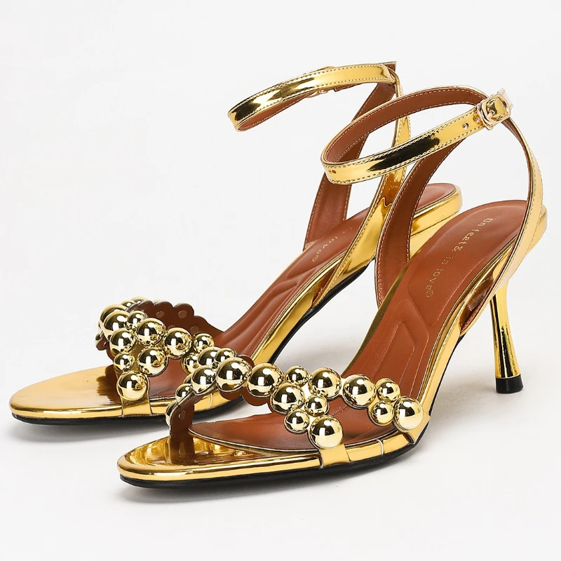 

Роскошные золотые босоножки на каблуке, женские пикантные дизайнерские туфли на каблуке с открытым носком и ремешком на щиколотке, элегантные вечерние туфли-лодочки для женщин, Zapatos Mujer