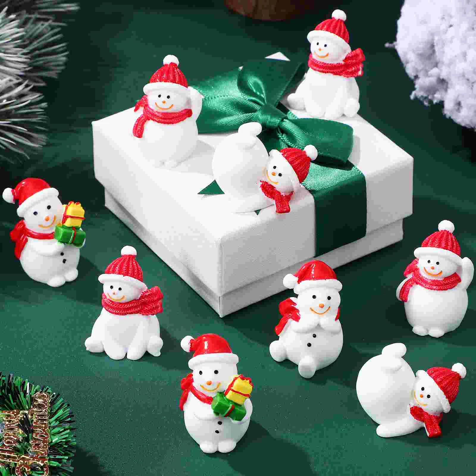 20 Stuks Versieren Kerst Sneeuwpop Kerstballen Globes Miniatuur Beeldjes Sneeuwmannen Grappige Synthetische Hars Ornament Decoraties