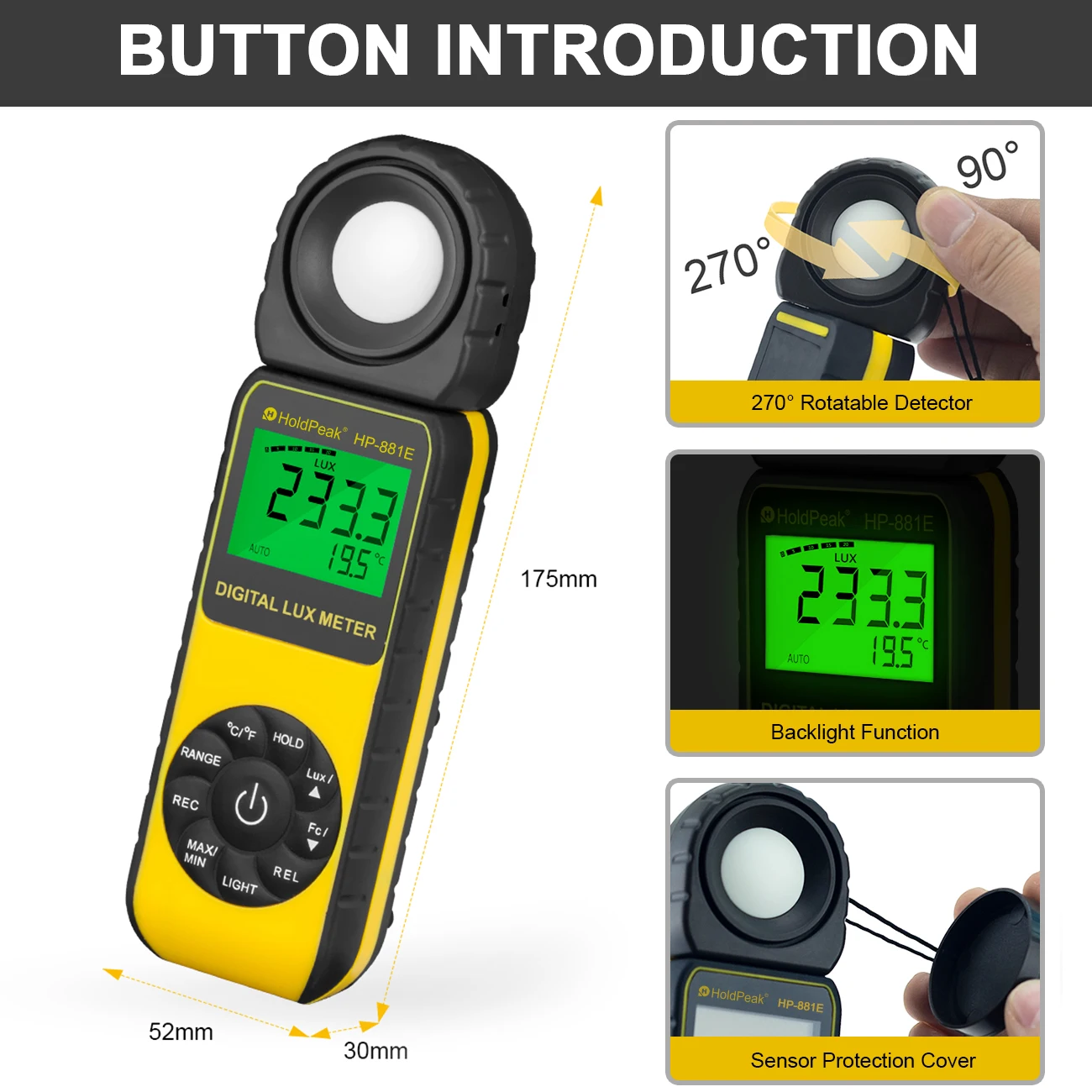 

Digital Lux Meter 1~300000Fc Portable Illuminance Tester Intensity Photometer for Factory Office Hospital Brightness Measurement