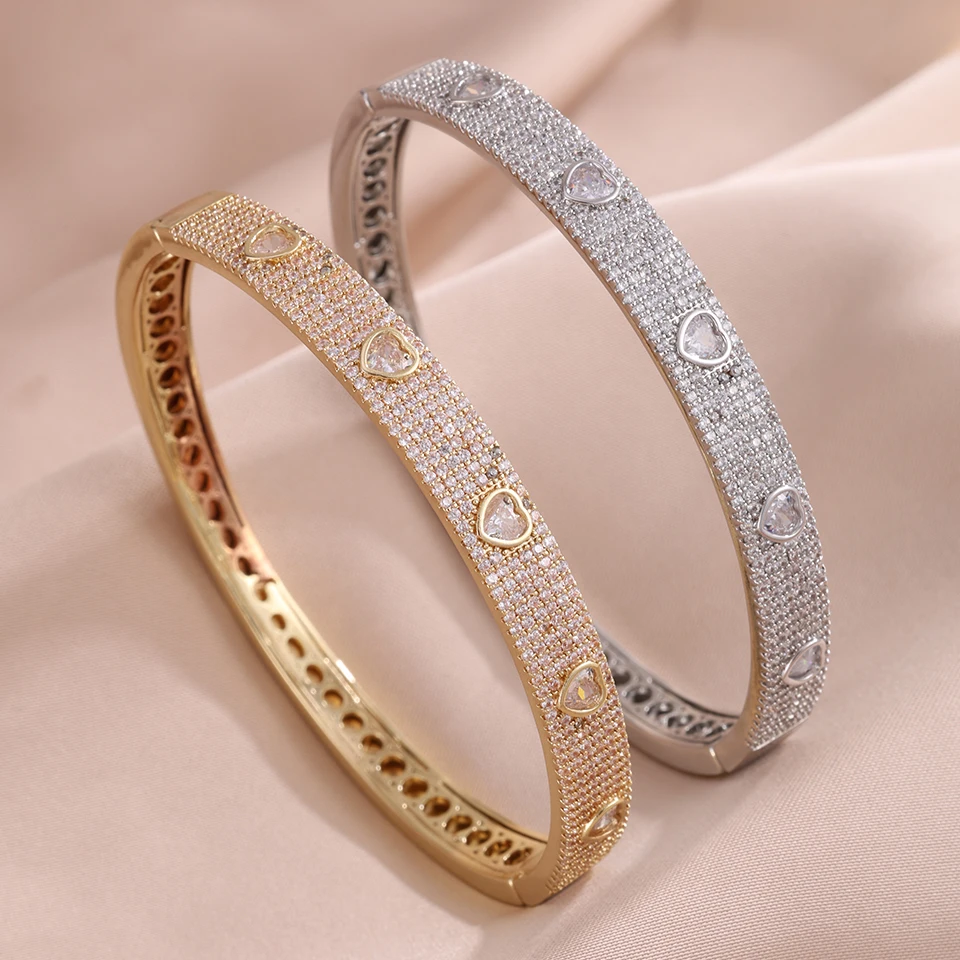 ZAKOL Neues nickelfreies, mikropavé-besetztes Herz-Armband mit kubischen Zirkonia für Damen, funkelndes CZ-Armband in Silber-/Goldfarbe, luxuriöser Schmuck, Geschenke – Detail 2