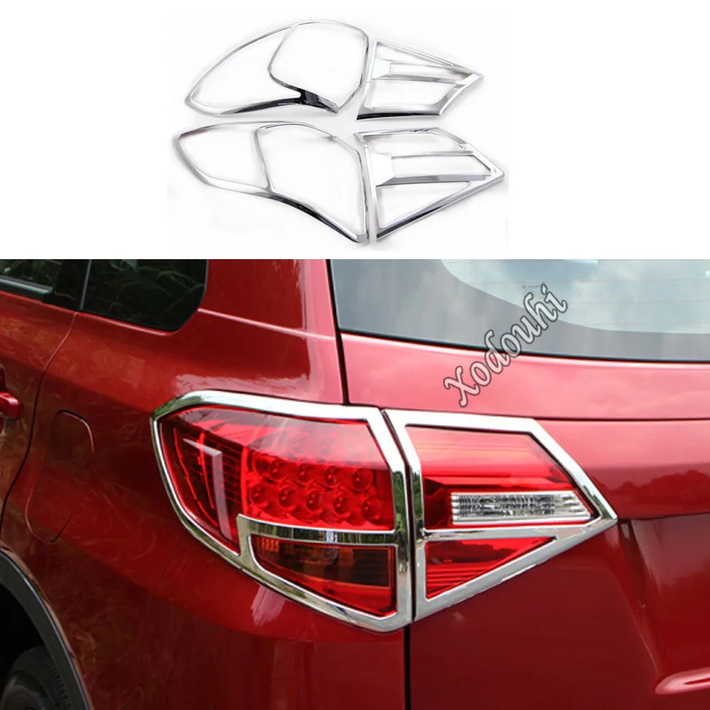 For Suzuki Vitara 2016 2017 2018 2019 2020 Body Rear Tail Back Light Lamp Detector Frame Stick Chrome ABS Cover Trim Switch 4pcs