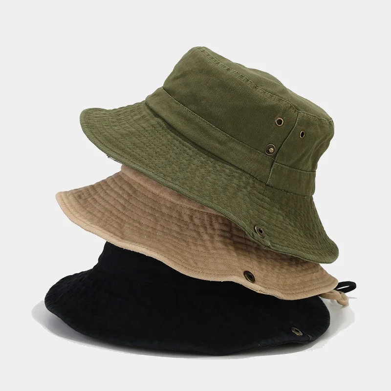 Custom Summer Retro Washed Cotton Patchwork Bucket Hat Men and Women Japanese Style Outdoor Sun Protection Mountaineering Hat