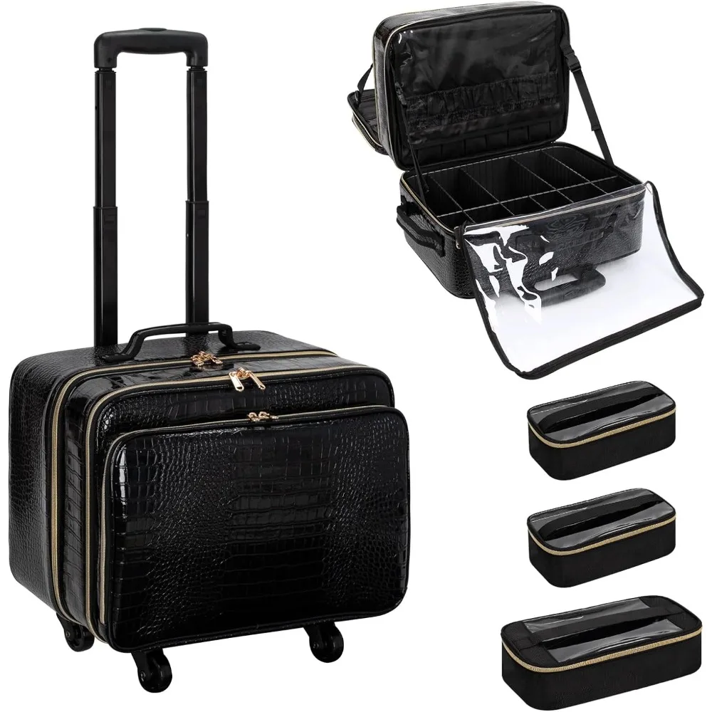 

Rolling Makeup Train Case, 20"Carry on Travel Cosmetic Organizer Suitcase,Extra Large Storage Trolley Makeup Case on Wheels