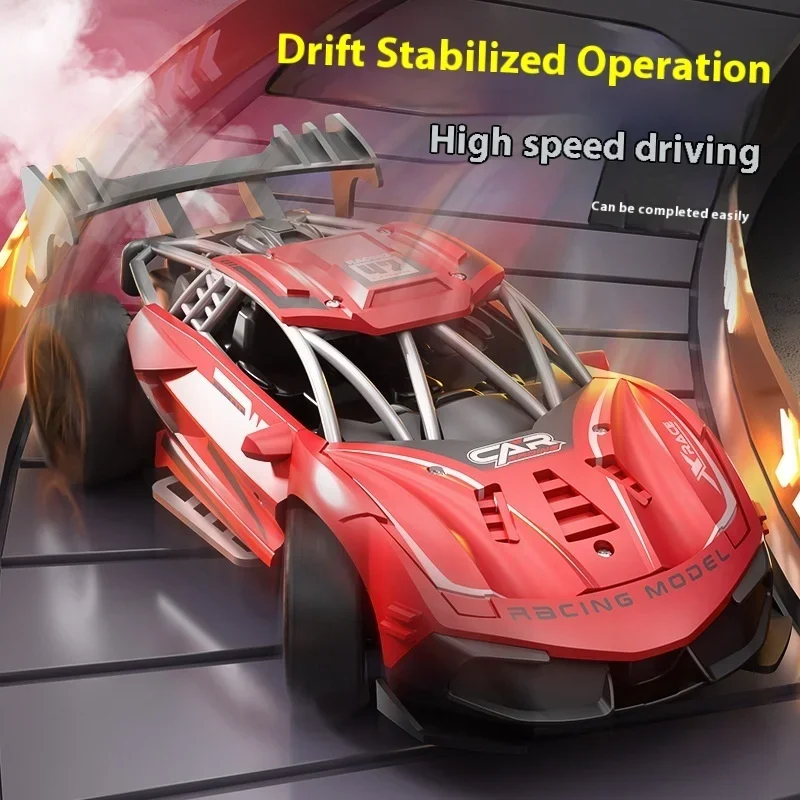 Rc profissional de corrida infantil, controle remoto, carregamento de quatro vias, spray dinâmico, simulação de carro esportivo, modelo de carro de brinquedo para meninos