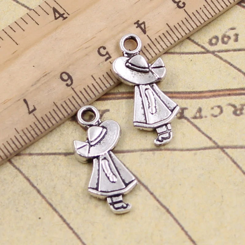 

30pcs Charms Girl With Hat 12x24mm Tibetan Silver Color Pendants Antique Jewelry Making DIY Handmade Craft