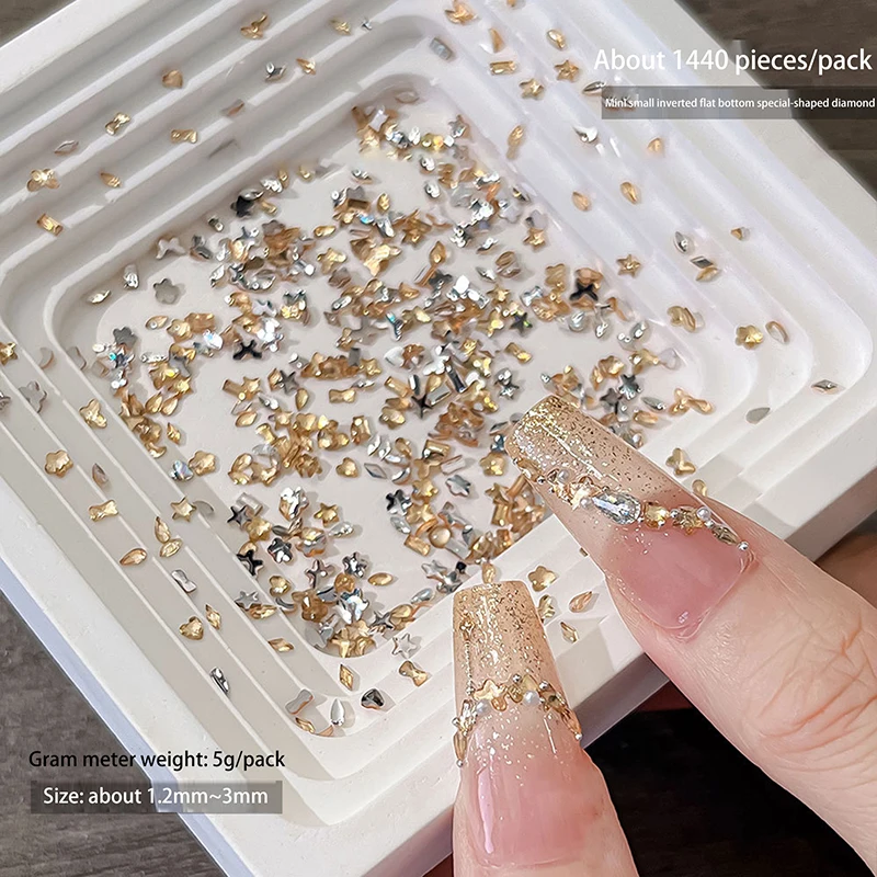 1440Pcs Multi-shape Mixed Resin Rhinestones Nail Charms Shiny Flat Back Diamonds Gems DIY Nail Art Decorations
