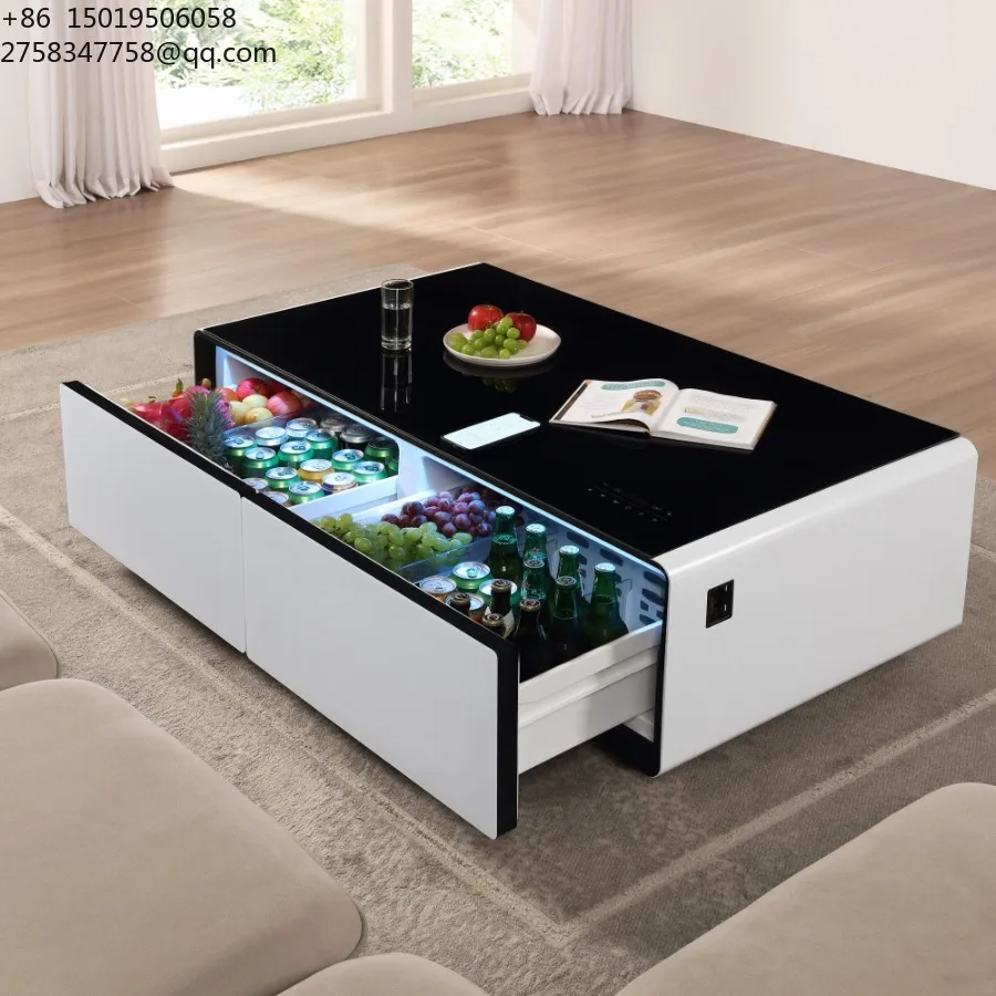 Coffee Table With Builtin Fridge Bluetooth Speaker Wireless Charging Modern Smart Touch Control Designer Mesa De Centro Sala