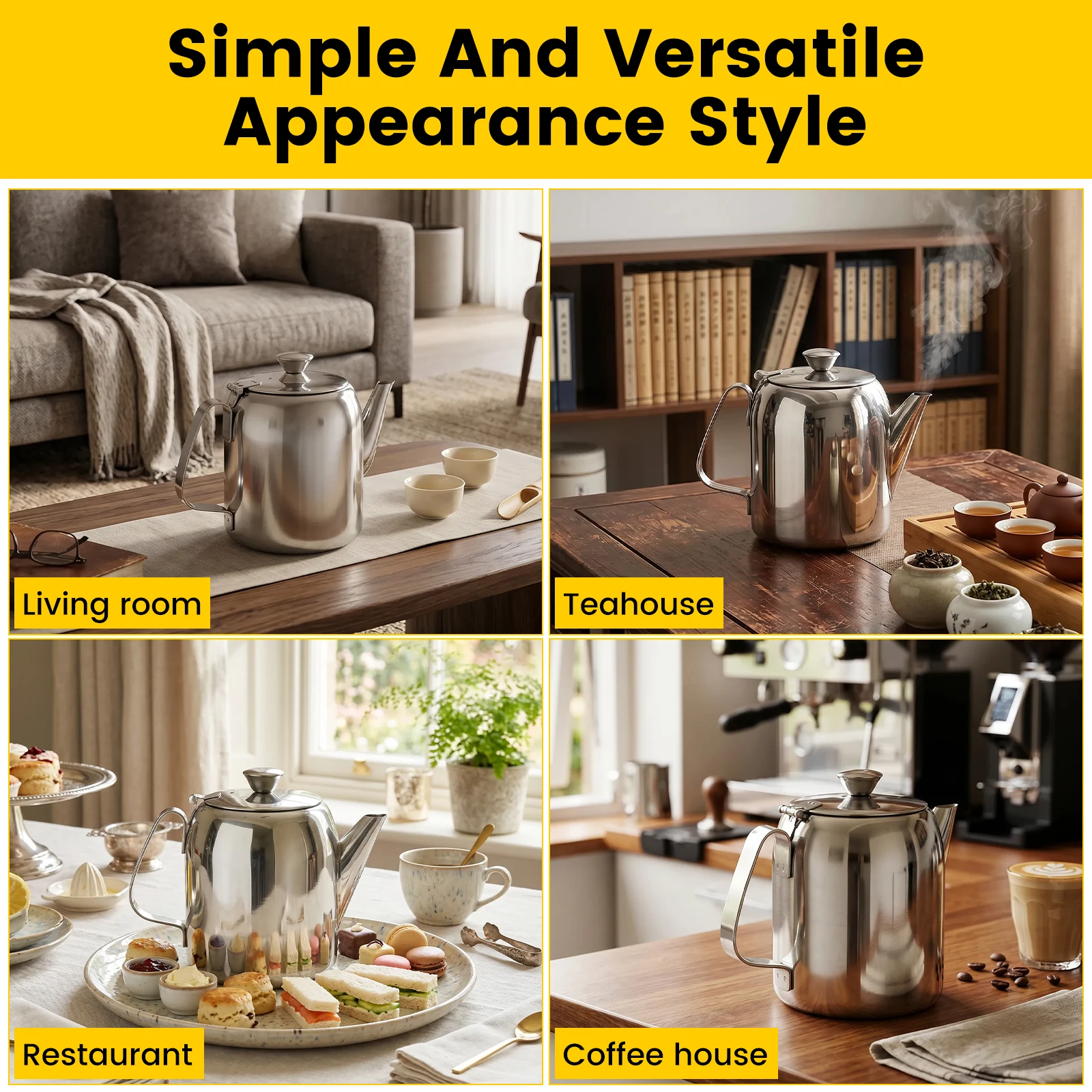 560/900ml Large Capacity Tea Pot Stainless Steel Coffee Pot Cold Water Pot Kettle Non Drip Spout for Gas Stove Induction Cooker - view 6
