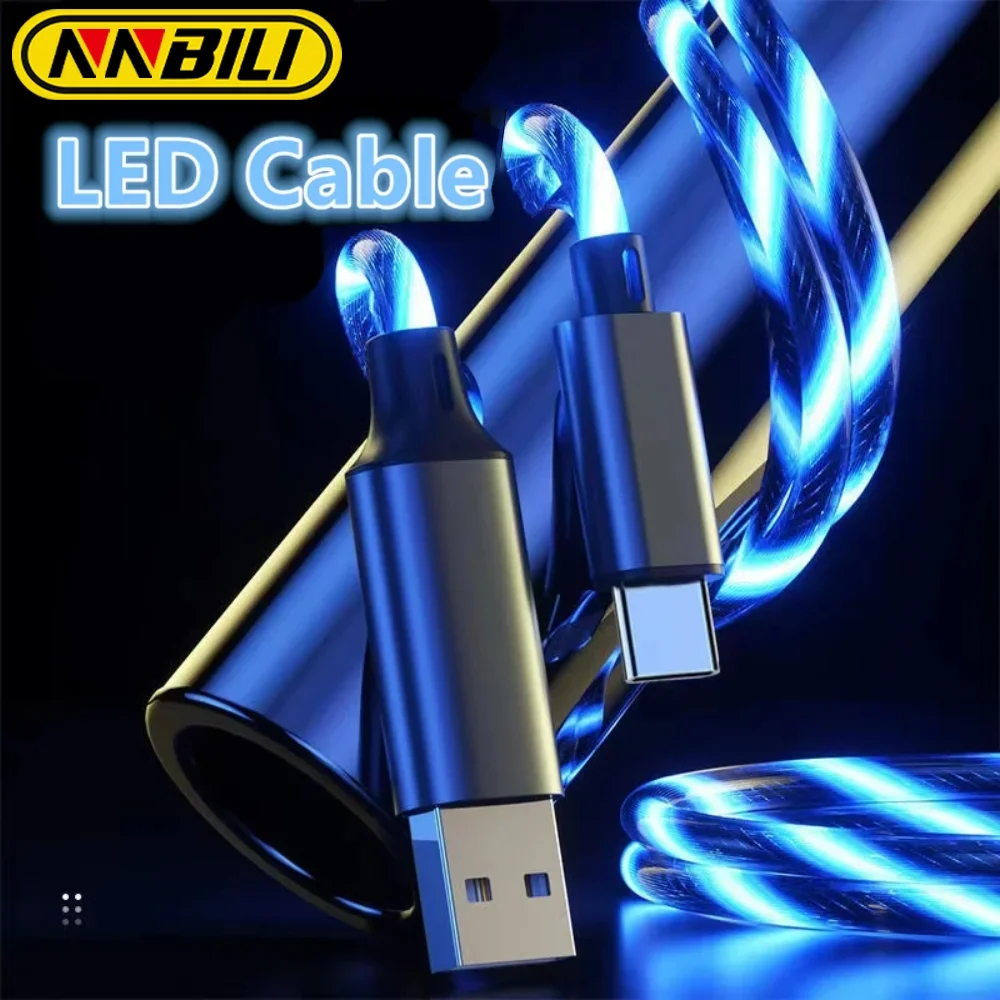 Luminous LED Type C USB Cable For Samsung Xiaomi OPPO Huawei IPhone Fast Charger Data Cord Flowing Light LED Cable