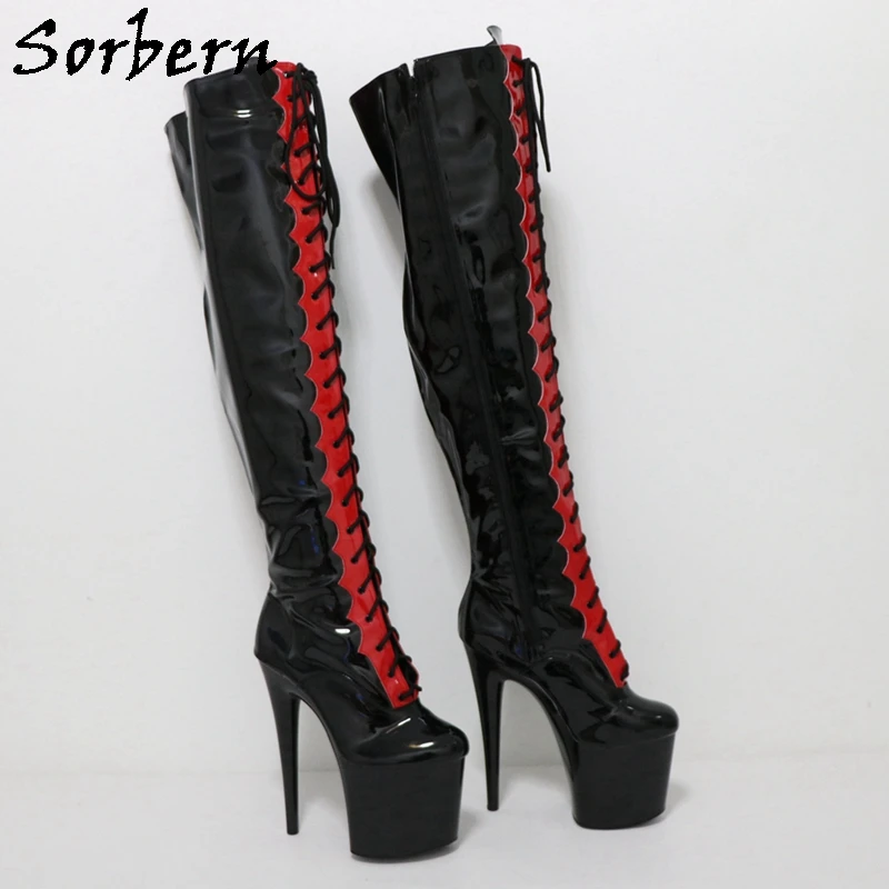 Sorbern 20Cm Stripper High Heel Over The Knee Boots For Pole Dancer Lace Up Thick Platform Round Toe Dance Shoes Custom