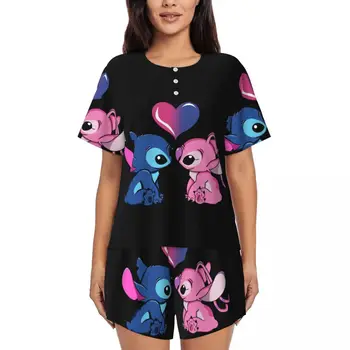 Set pigiama personalizzato Lilo Stitch Cartoon Anime Manga per donna Pigiama da notte a maniche corte in 2 pezzi